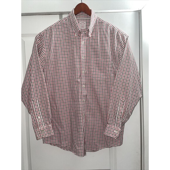 Brooks Brothers Original Polo Button Down Shirt Size L Red Grey White Check - Picture 1 of 13